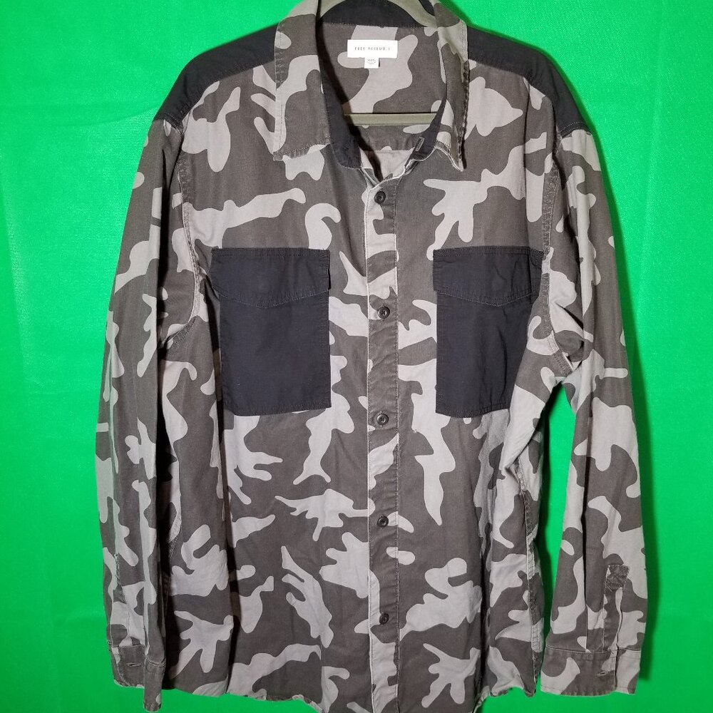 Free Assembly Camo Men‎ XXXL Black Gray Camouflage Utility Long Sleeve Military